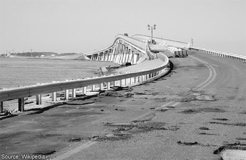 The ferry bridge in Hoopersvile, MD damaged by a storm
