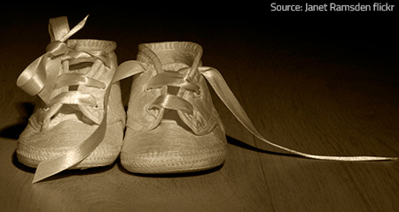 Infant shoes associated with memories.
