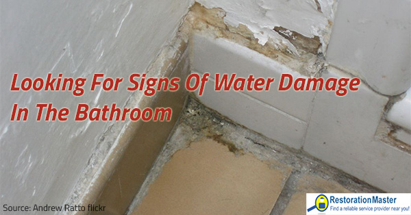 water damage in bathroom Find the first signs of water damage in your bathroom.
