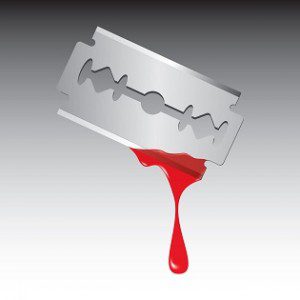 Razor with drop of blood isolated on white background. Vector illustration