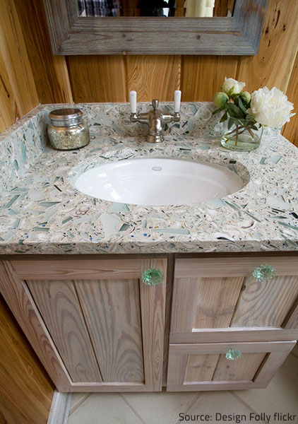 Glass countertops offer an innovative, fun solution for your bathroom.