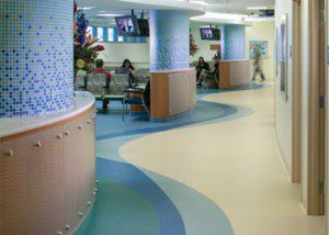 Rubber floors are used in commercial settings including medical clinics and retail stores.