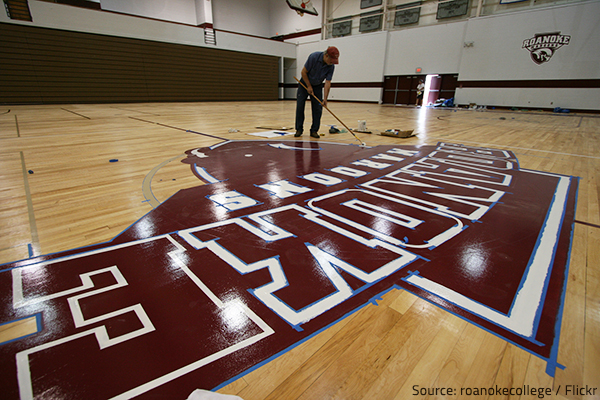You can get creative when refinishing a gym floor.