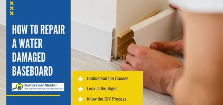 step by step process to repair water damaged baseboard