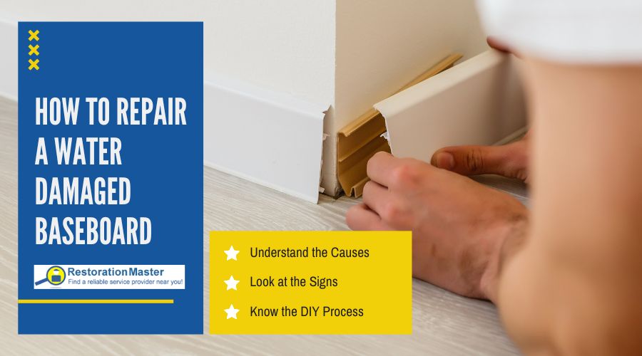 step by step process to repair water damaged baseboard