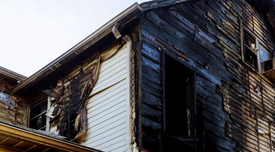 a house burnt after fire and has soot stains a house burnt after fire and has soot stains