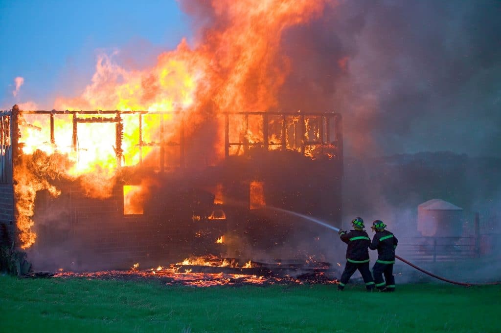 Firefighters putting out fire