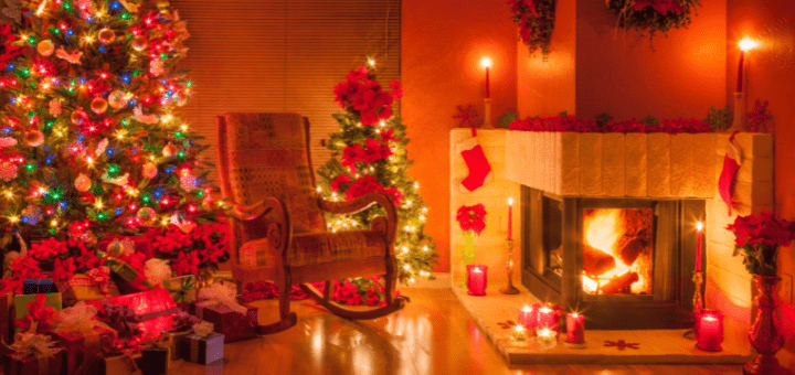 holiday fire safety around Christmas trees and fireplace