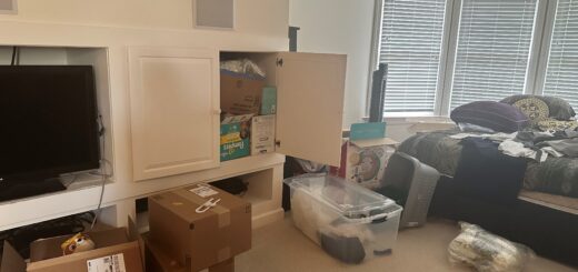 hoarded room with boxes