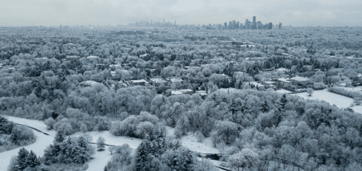 winter snow covering the city