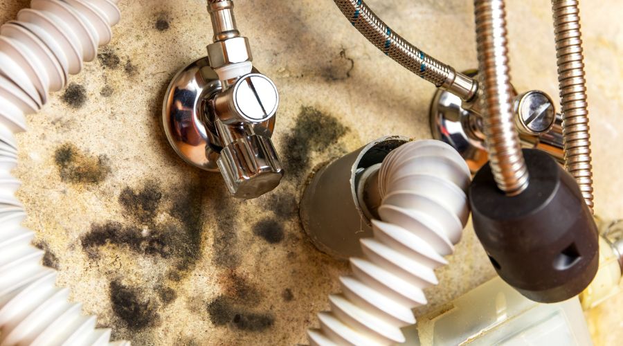 mold inside the water pipes and around the plumbing system