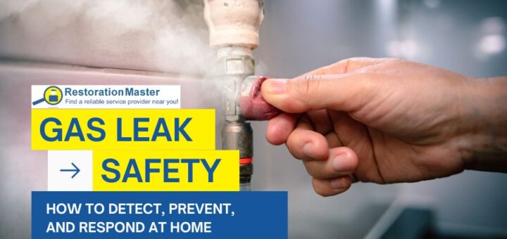 Gas utility worker inspecting outdoor gas lines near a home after a reported leak.